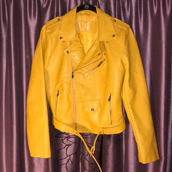 Mustard Yellow Faux Leather Moto Jacket - Picture 2 of 4